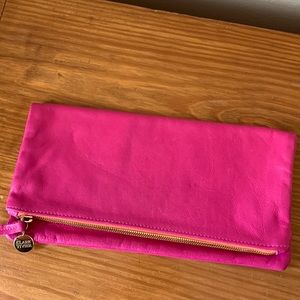 Clare V hot pink fold over clutch purse.